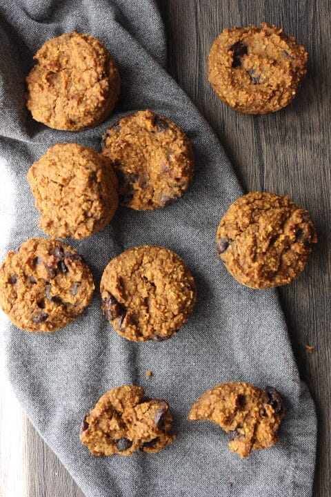 Image of high protein pumpkin muffins on kitchen towel on table